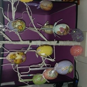 Vintage Hanging Easter Eggs with Ribbons and White 19" Birch Wood Tree